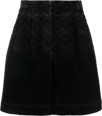Alberta Ferretti velvet geometric-pattern shorts - women - Elastane/Cotton/Viscose/Cotton/Polyester/Polyester - 42 - Black