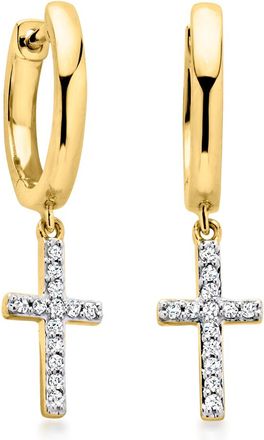Ross-Simons Diamond Cross Hoop Drop Earrings in 18kt Gold Over Sterling