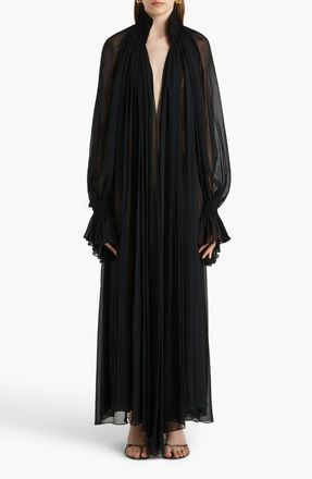 Khaite Edgar Long Sleeve Silk Chiffon Dress in Black at Nordstrom, Size Large