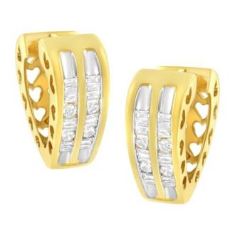 House of Brilliance 10K Yellow Gold 1/2 Ct Diamond Huggy Heart Hoop Earrings at Nordstrom