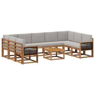 vidaXL Conjunto De Sof&aacute;s De Exterior 10 Pcs Natural Y Gris Claro Vidaxl