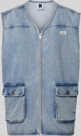 Karo Kauer Jeansweste mit Label-Patch in Blau, Gr&ouml;&szlig;e XL