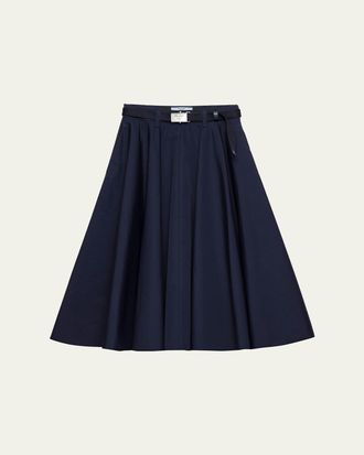 Prada Cotton A-Line Belted Midi Skirt