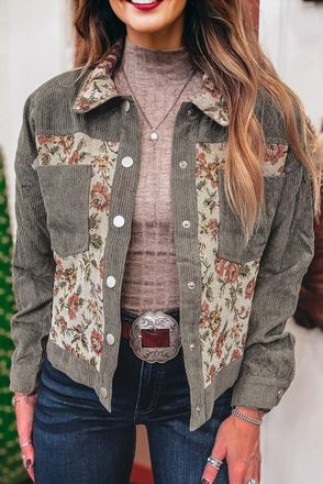 Azura Exchange Womens Floral Corduroy Jacket - Grey - Size Small