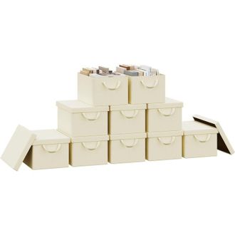 Woltu 10x Cajas De Almacenaje Con Tapa, Caja 43x33x26cm, Crema, 36l - Woltu