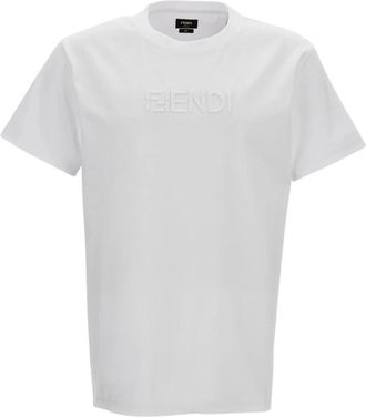 Fendi T-shirt met ronde hals - Heren - T-shirts - Wit - L - Katoen - Tops