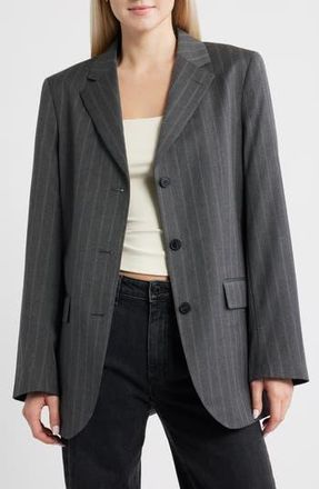Topshop Three-Button Pinstripe Blazer in Charcoal at Nordstrom Rack, Size 0 Us (Fits Like 00)
