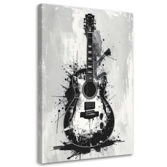 Feeby Cuadro En Lienzo, Instrumentos De Guitarra En Blanco Y Negro, 70x100
