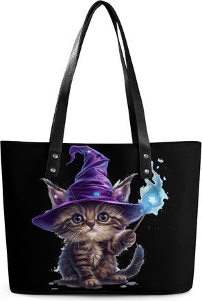 Generic Magical Witch Cat Fantasy Kitten Tote Bags for Women Cute Shoulder Purses Handbags