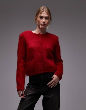 & Other Stories Cardigan corto girocollo in lana e mohair rosso aderente con bottoni