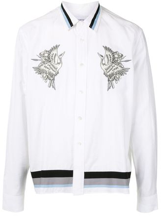 Ports V heron striped-edge shirt - White