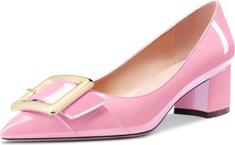 Castamere Women Mid Chunky Block Heel Pointed Toe Slip-on Pumps Court Shoe Cute Dress Wedding 5 CM Heels Pink 4.5 UK
