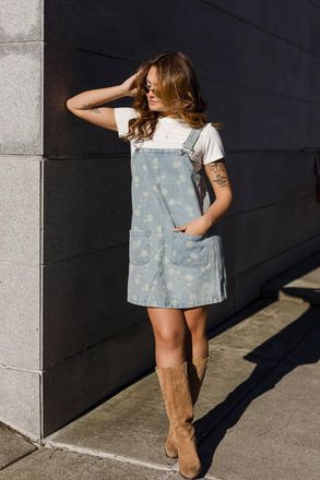 Blu Pepper Make A Wish Dandelion Overall Mini Dress In Light Denim