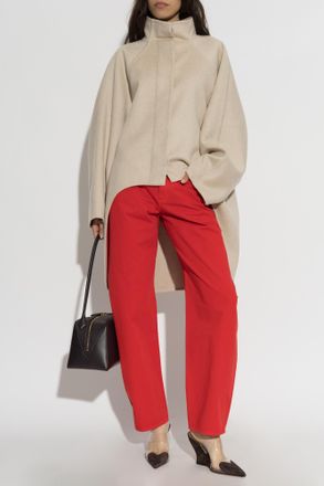 Alaia Wool Coat With Asymmetric Cut, Womens, Beige