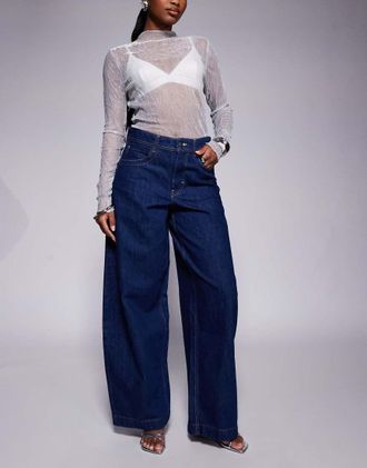 River Island barrel leg jeans in dark blue