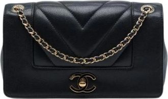 Chanel Borsa a tracolla in agnello trapuntato Chevron Pre-owned - - Pre-owned - Donna - Nero - ONE SIZE