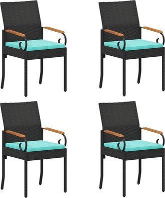 vidaXL Sillas De Jard&iacute;n 4 Uds. Negro Y Turquesa Polirat&aacute;n Y Acacia Vidaxl