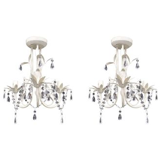 Berkfield Home Crystal Pendant Ceiling Lamp Chandeliers 2 pcs Elegant White