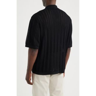 Corridor Pointelle Stripe Short Sleeve Organic Cotton Sweater in Black at Nordstrom, Size Xx-Large