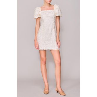 Melloday Square Neck Puff Sleeve Sheath Minidress in White at Nordstrom Rack, Size X-Large