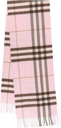 Burberry Sjaal met franjes en ruitmotief - Dames - Wintersjaals - Roze - ONE Size - Kasjmier - Accessoires