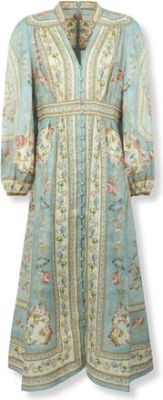 Zimmermann Kleedjes, Dames, Veelkleurig, M, Katoen, Roselight Plunge Midi Jurk