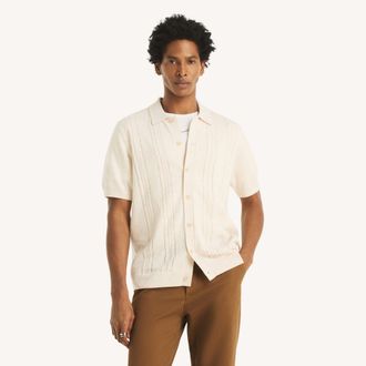 Nautica Mens Short-Sleeve Button-Front Polo Sweater