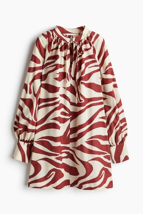 H&M Oversize-Kleid mit Bindeb&auml;ndern - Hellbeige/Zebraprint