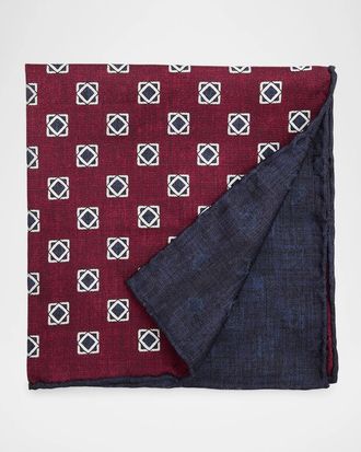 Brunello Cucinelli Men & apos;s Medallion Double-Face Silk Pocket Square