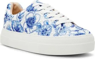 Betsey Johnson Zoe Platform Sneaker in White/blue Floral at Nordstrom, Size 6.5