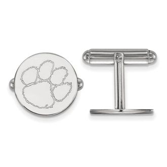 Diamond2Deal Sterling Silver Rhodium-plated Clemson University Tiger Paw Cuff Links