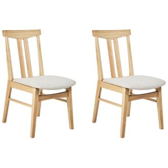 Beliani Beliani - Conjunto De 2 Sillas De Comedor Retro Tradicional Sin Reposabrazos Asiento De Tela Beige Estructura De Madera Maciza Clara Avalon