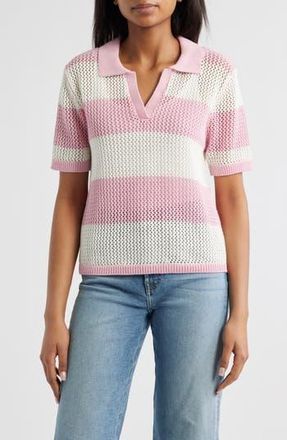 Beach Lunch Lounge Skye Stripe Crochet Polo in Pink/ivory at Nordstrom Rack, Size Large