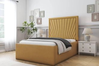 Comfort Beds Kensington Plush Bed Frame - 50 Upholstered Headboard in Mustard | Size: Single