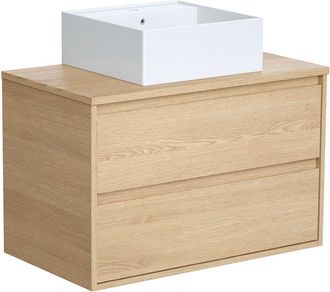 Vente-Unique Mueble de ba&ntilde;o suspendido con lavabo - Chapado roble - 80 cm - MILIPAM