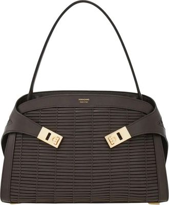 Ferragamo Hug Zachte Leren Schoudertas - Dames - Handtassen - Bruin - ONE Size - Leer - Tassen
