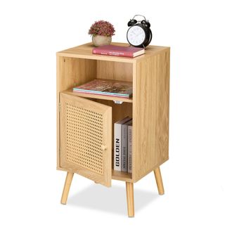 Relaxdays 2 Mesitas De Noche, Puertas De Rat&aacute;n, Aspecto De Madera, 72 X 40 X 39 Cm, Compartimento Abierto, Dormitorio, Natural