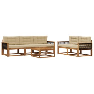 vidaXL Conjunto De Sof&aacute;s De Exterior Con Coj&iacute;n 6 Pcs Natural Y Beige Vidaxl