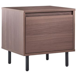 Beliani Mesa De Noche Minimalista Mesilla De Noche 1 Caj&oacute;n Patas De Metal Negras Marr&oacute;n Oscuro Nikea