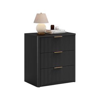 STILVORA Mesita De Noche Con 3 Cajones Y Gu&iacute;as Con Cierre Suave, Esquinas Redondeadas, Para Dormitorio, Mdf, 58&times;38&times;64 Cm, Negro