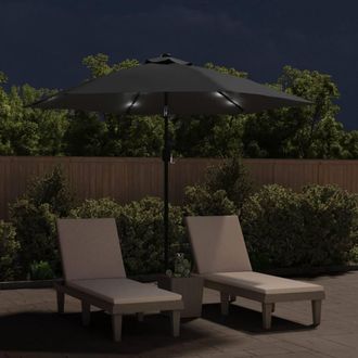 Berkfield Home Outdoor Parasol with LED Lights & Steel Pole 300cm Anthracite in Black
