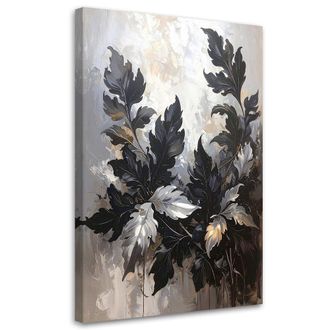 Feeby Cuadro En Lienzo Hojas Negras De Acanto Y Laurel Sobre Fondo Beige 70x100