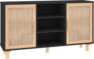 vidaXL Vidaxl - Aparador Negro Madera Pino Maciza Y Rat&aacute;n Natural 105x30x60 Cm