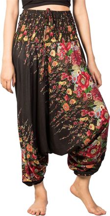 Lofbaz Womens Floral Printed Smock Waist 2 in 1 Jumpsuit Pants Black 3XL