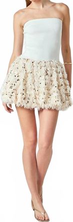 endless rose Feather Blouson Mini Dress In Nude/gold