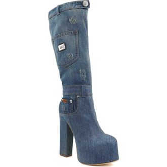 Zigi Soho Candida Platform Knee High Boot in Blue Denim at Nordstrom, Size 10