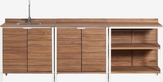 Sklum Cocina Modular De Exterior De 3 Piezas Con Fregadero Y Almacenamiento En Madera De Acacia Reggie Sklum