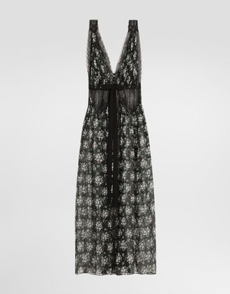 Dolce & Gabbana Geranium Bouquets-print Chiffon Dressing Gown - Woman Dresses Multicolor 36