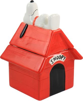 Gibson Peanuts Classic Snoopy Dog House Durastone 11.2in Cooke Jar in Red