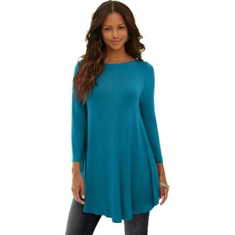 Roaman's Plus Size Boatneck Swing Ultra Drape Tunic Top in Deep Teal at Nordstrom, Size 20